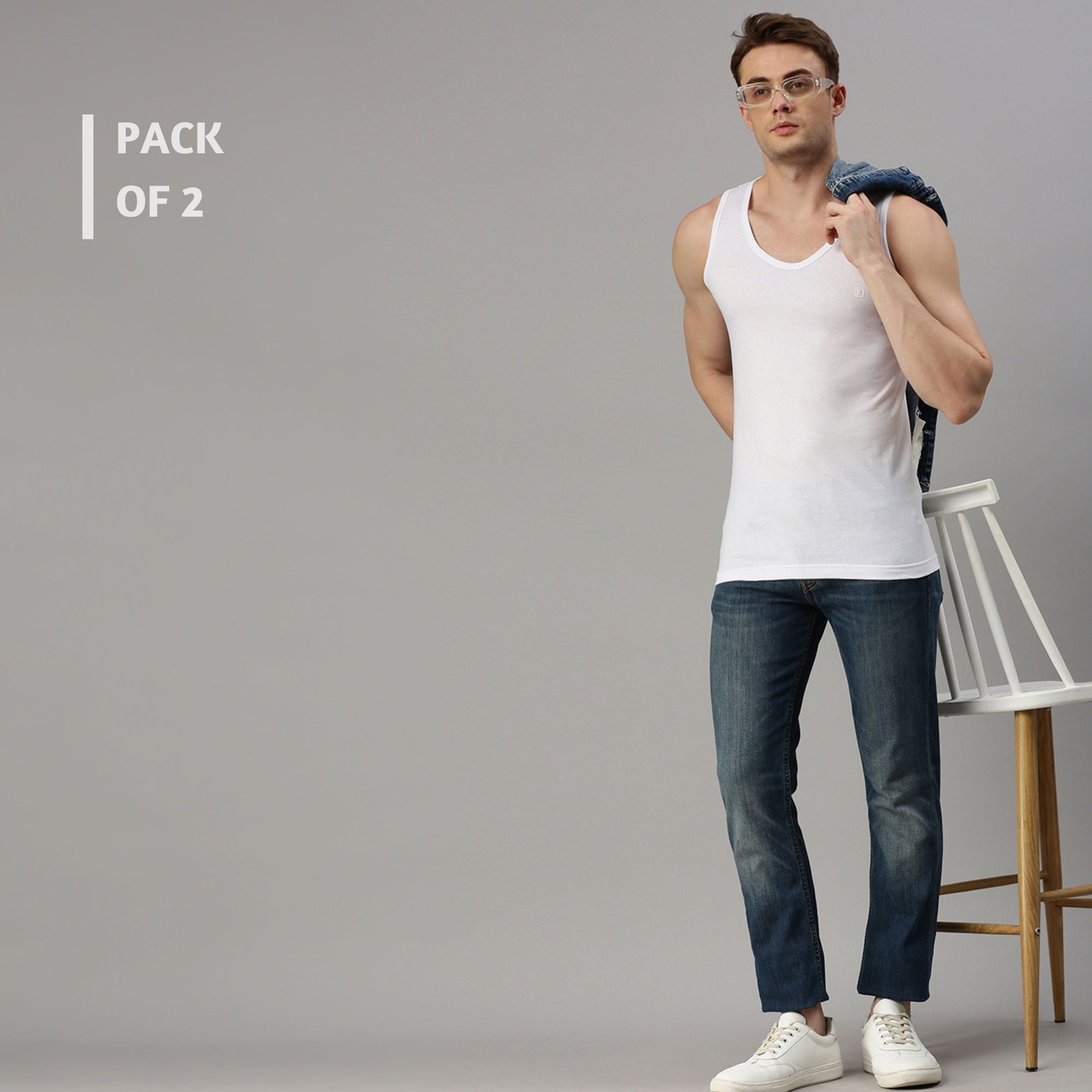 Zoiro Men's Cotton Jewel Neck Soft Classics Vest (Pack 2) - White