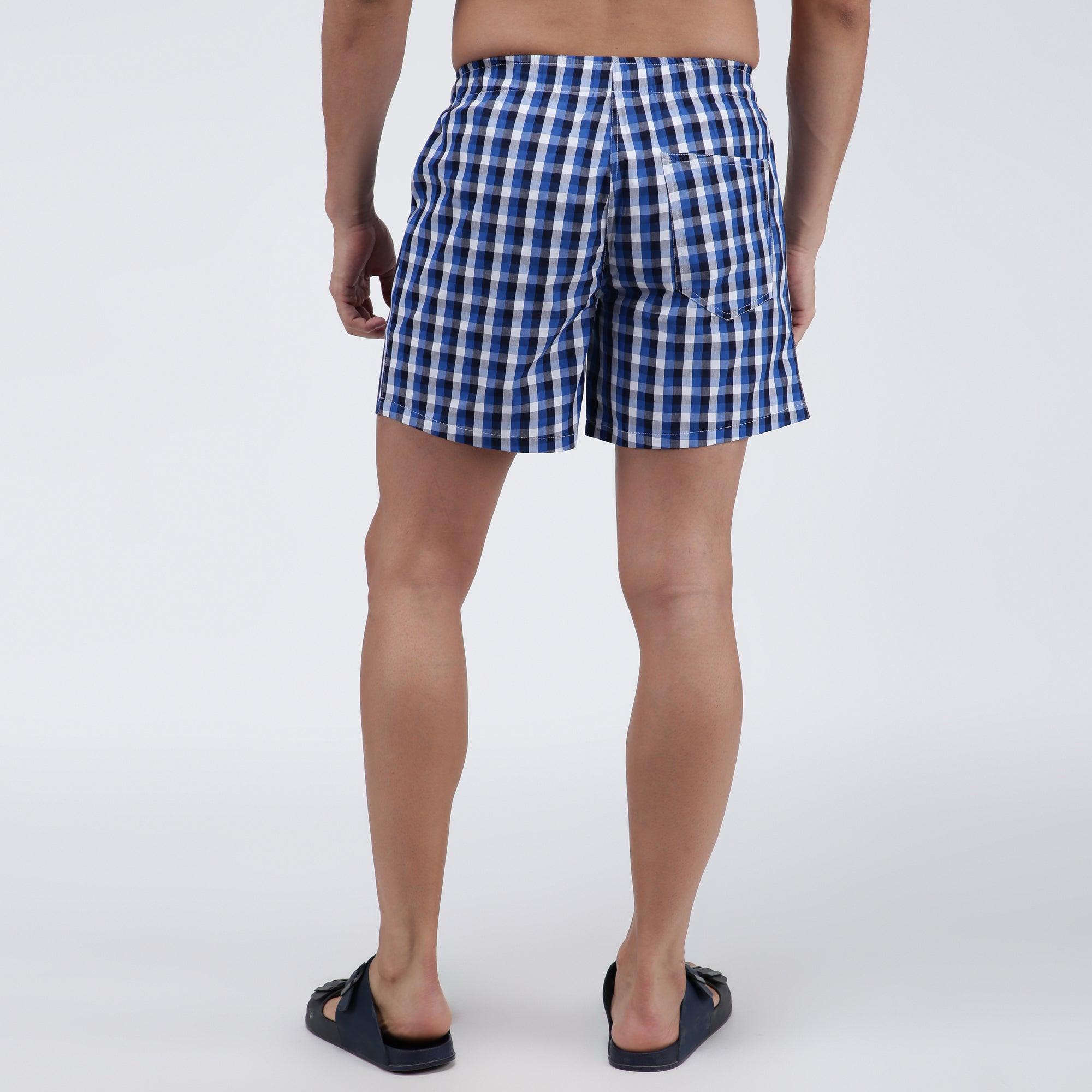 Sporto Men's Checkered Boxer Shorts (Pack Of 2) - Blue & Yellow