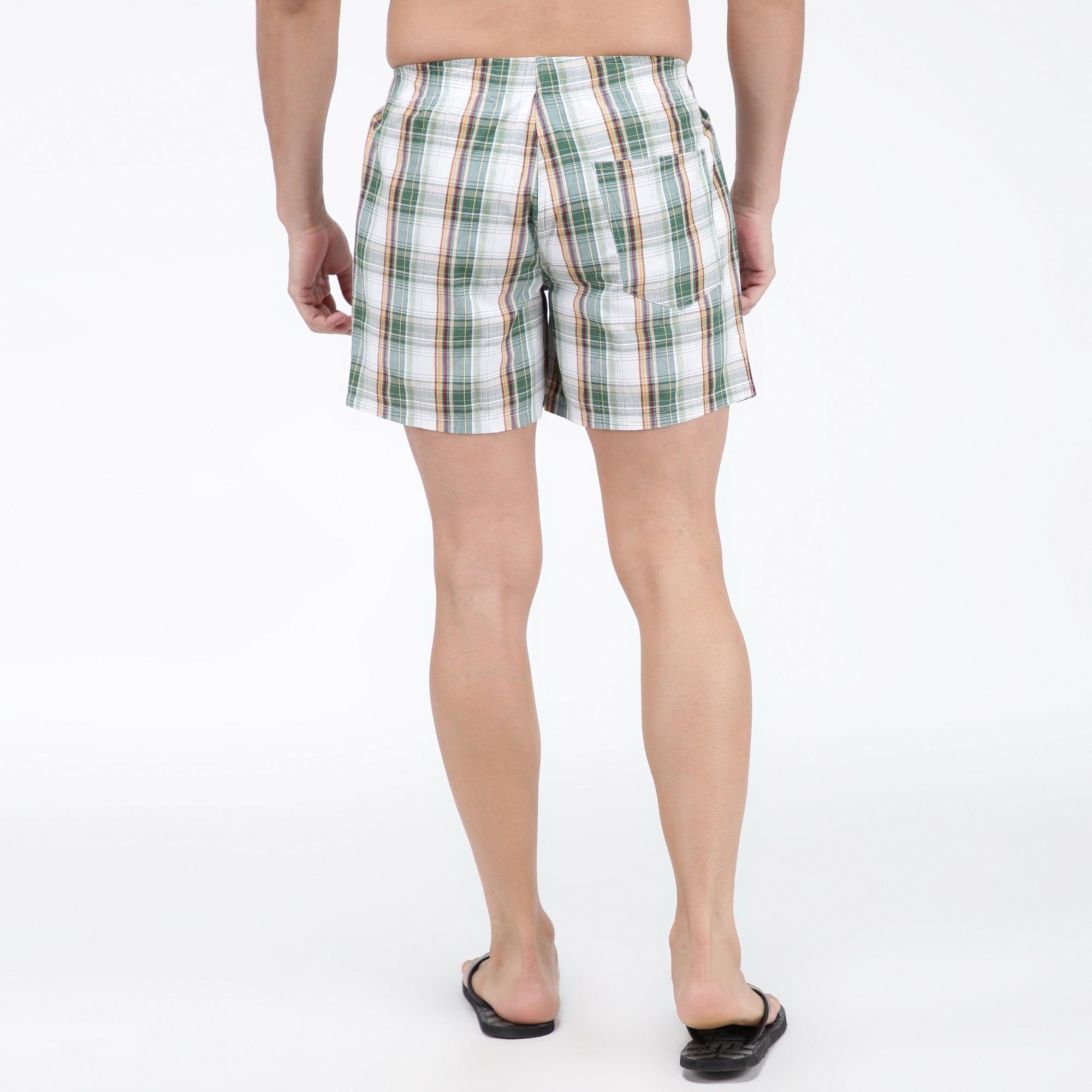 Sporto Men's Checkered Boxer Shorts (Pack Of 2) - White & Green