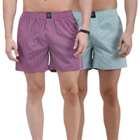 Sporto Men's Checkered Boxer Shorts (Pack Of 2) - Green & Pink