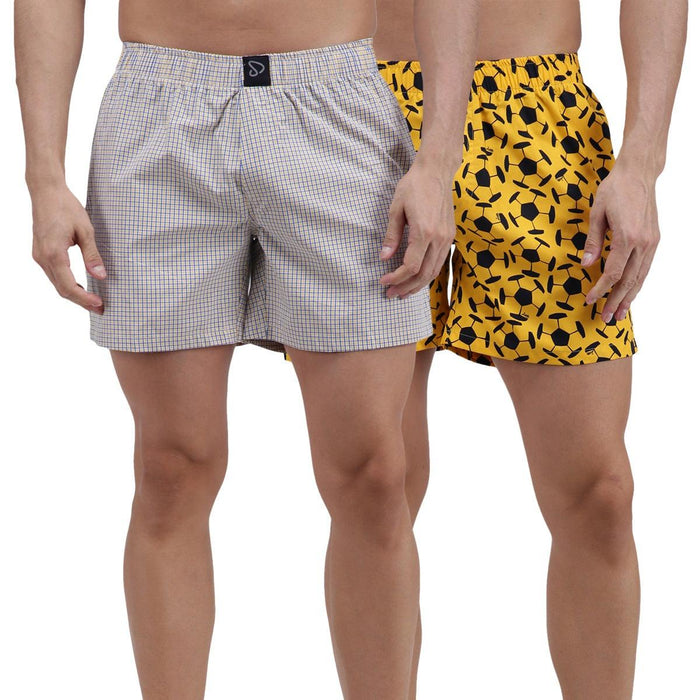 Sporto Men's Checkered Printed Boxer Shorts (Pack Of 2) - Yellow & Green