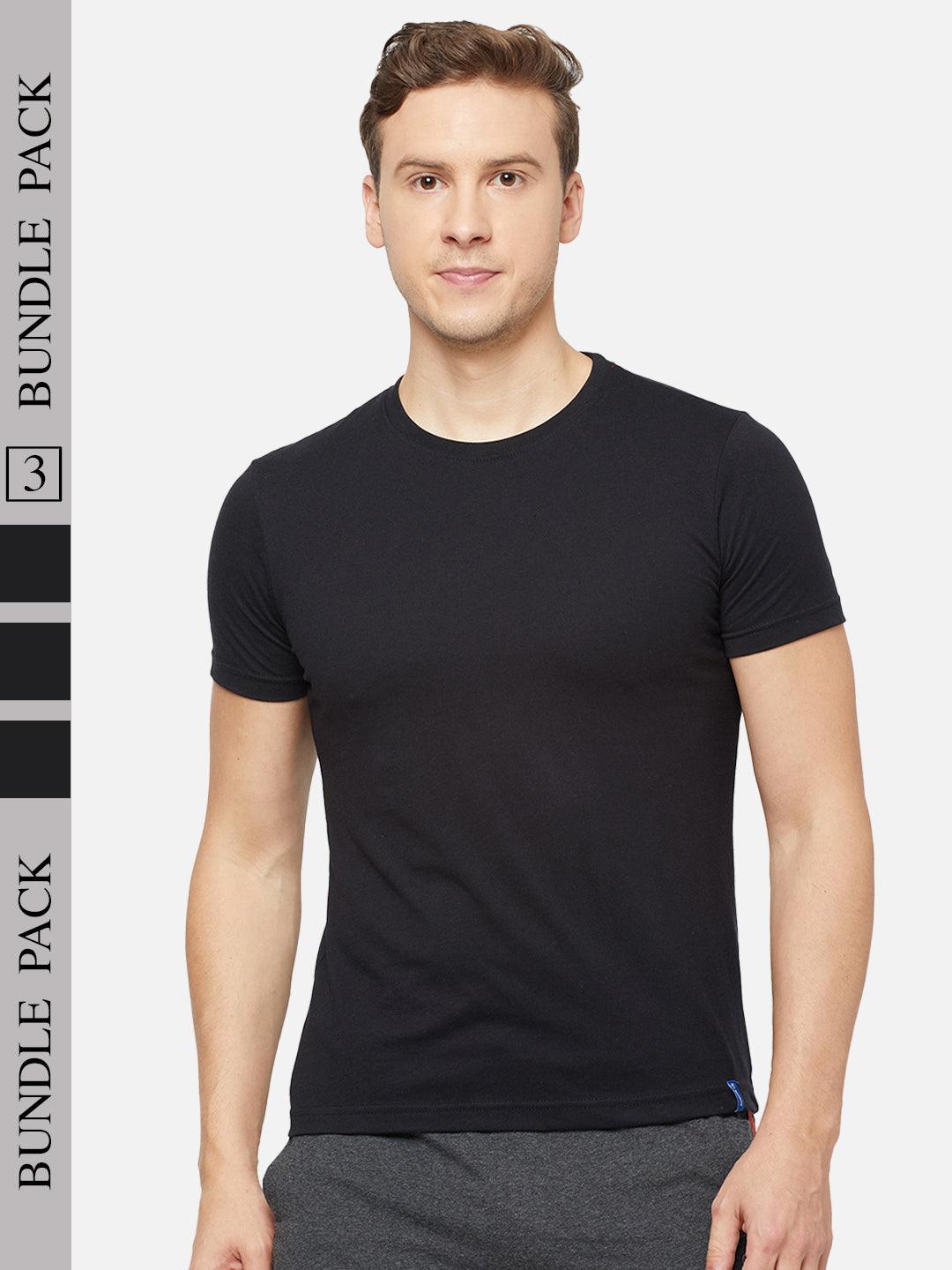 Sporto Men's Round Neck Cotton Tee Pack of - 3 (Black)