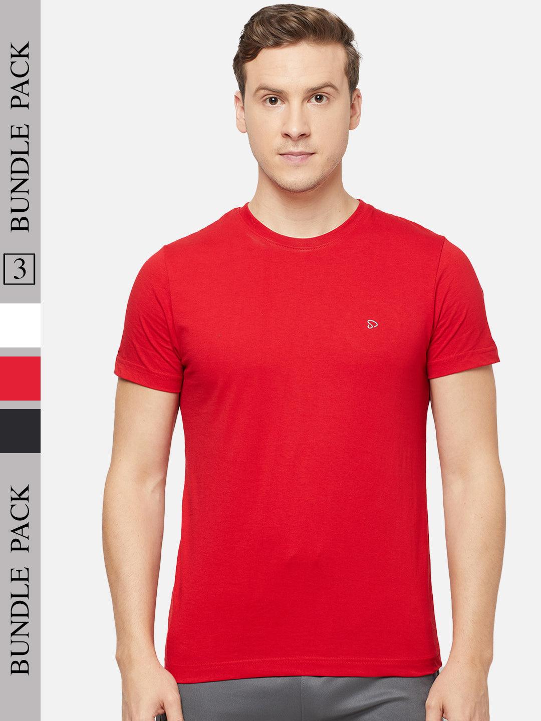 Sporto Men's Round Neck Cotton Tee Pack of - 3 (Red + White + Black)