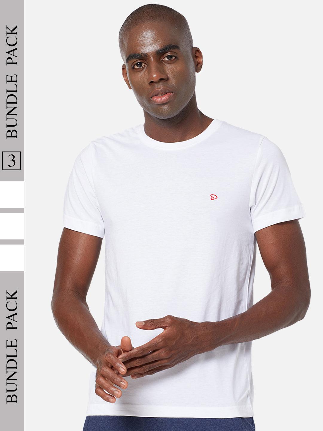 Sporto Men's Round Neck Cotton Tee Pack of - 3 (White)