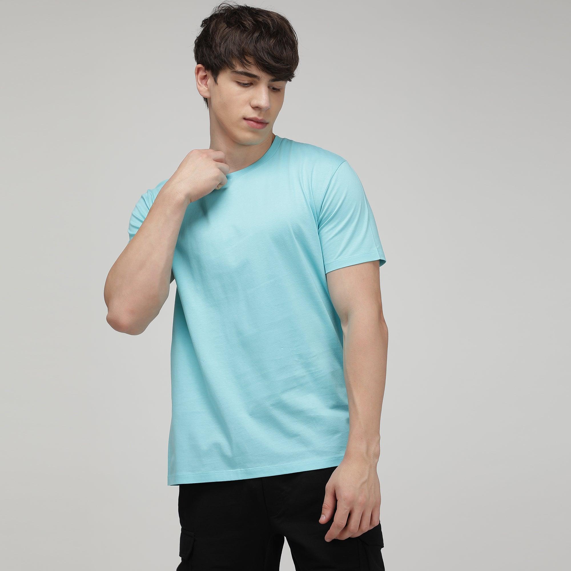 Sporto Men's Fluid Cotton Round Neck T-shirt - Sky Blue