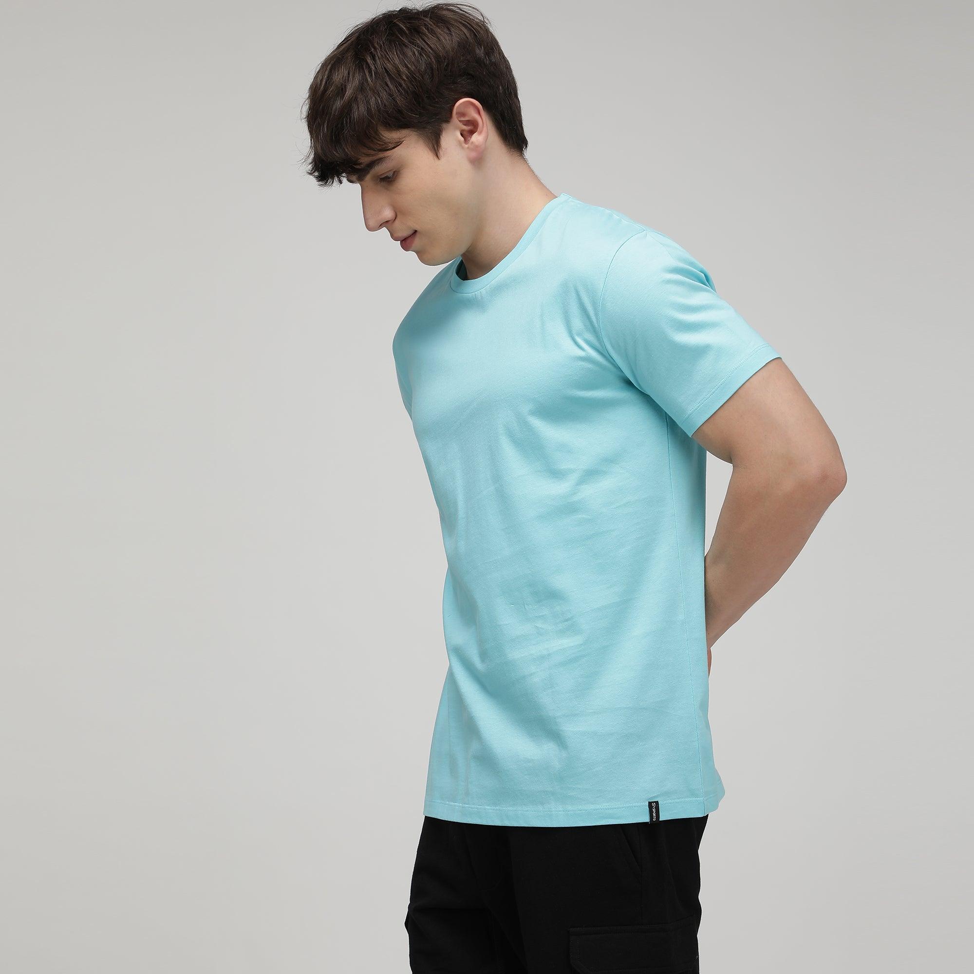 Sporto Men's Fluid Cotton Round Neck T-shirt - Sky Blue