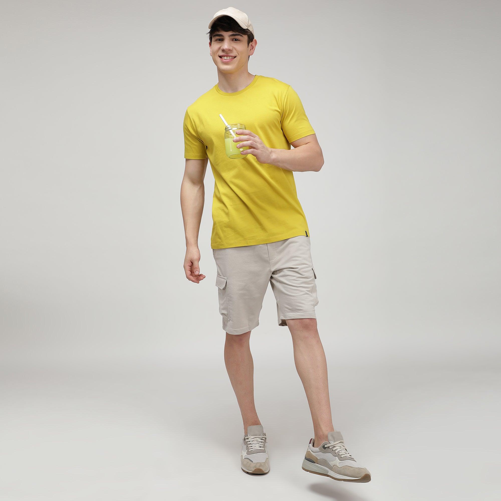 Sporto Men's Fluid Cotton Round Neck T-shirt - Lime Yellow