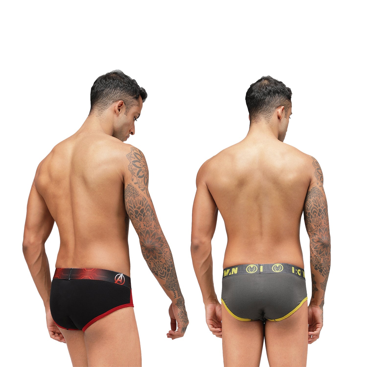 Zoiro Men's Cotton Marvel Brief (Pack of 2) Sulphur/Castle Rock + Chinese Red/Black