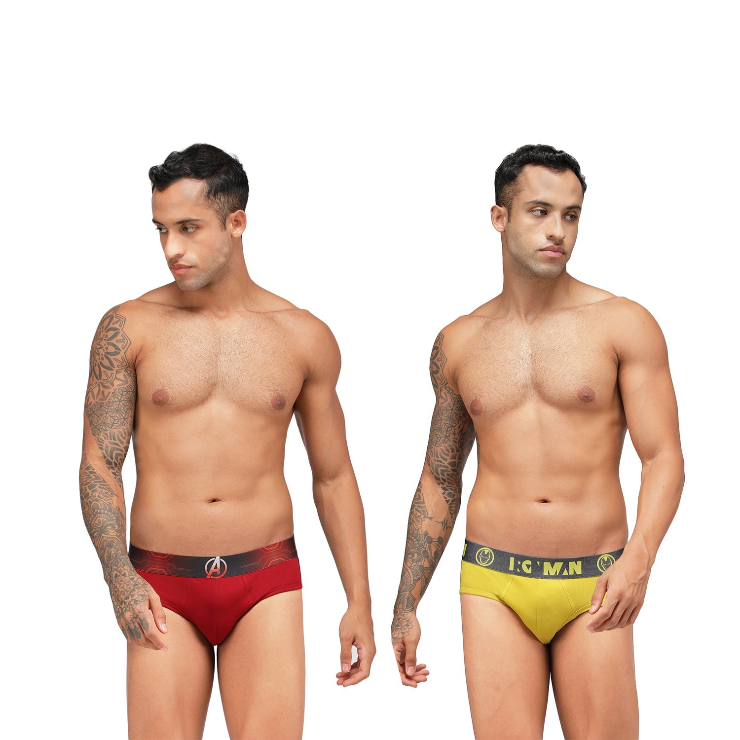 Zoiro Men's Cotton Marvel Brief (Pack of 2) Sulphur/Castle Rock + Chinese Red/Black