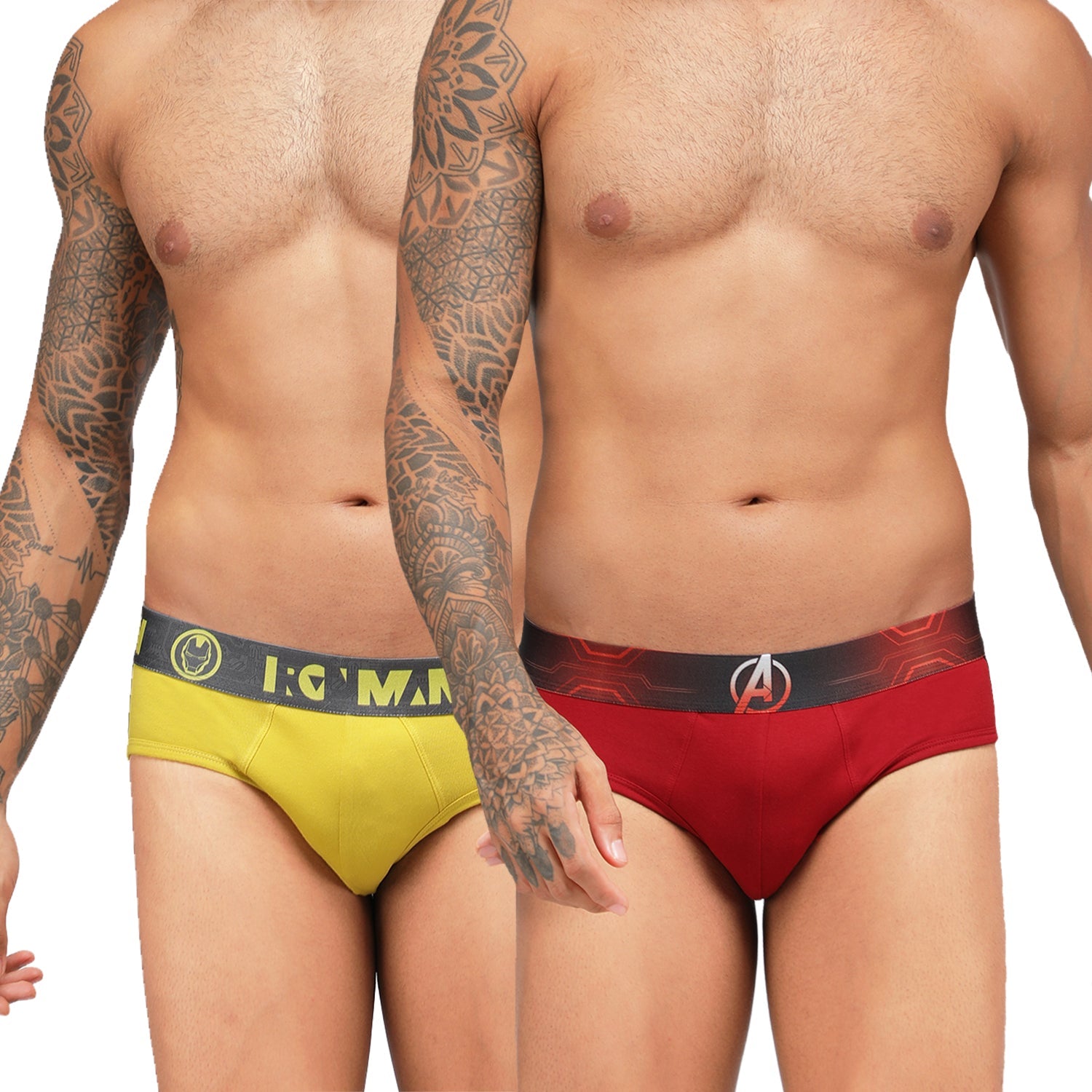 Zoiro Men's Cotton Marvel Brief (Pack of 2) Sulphur/Castle Rock + Chinese Red/Black