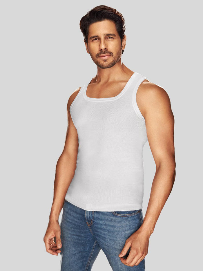 Sporto Men's Cotton White Vest - Ribbed Fabric (Pack Of 3)