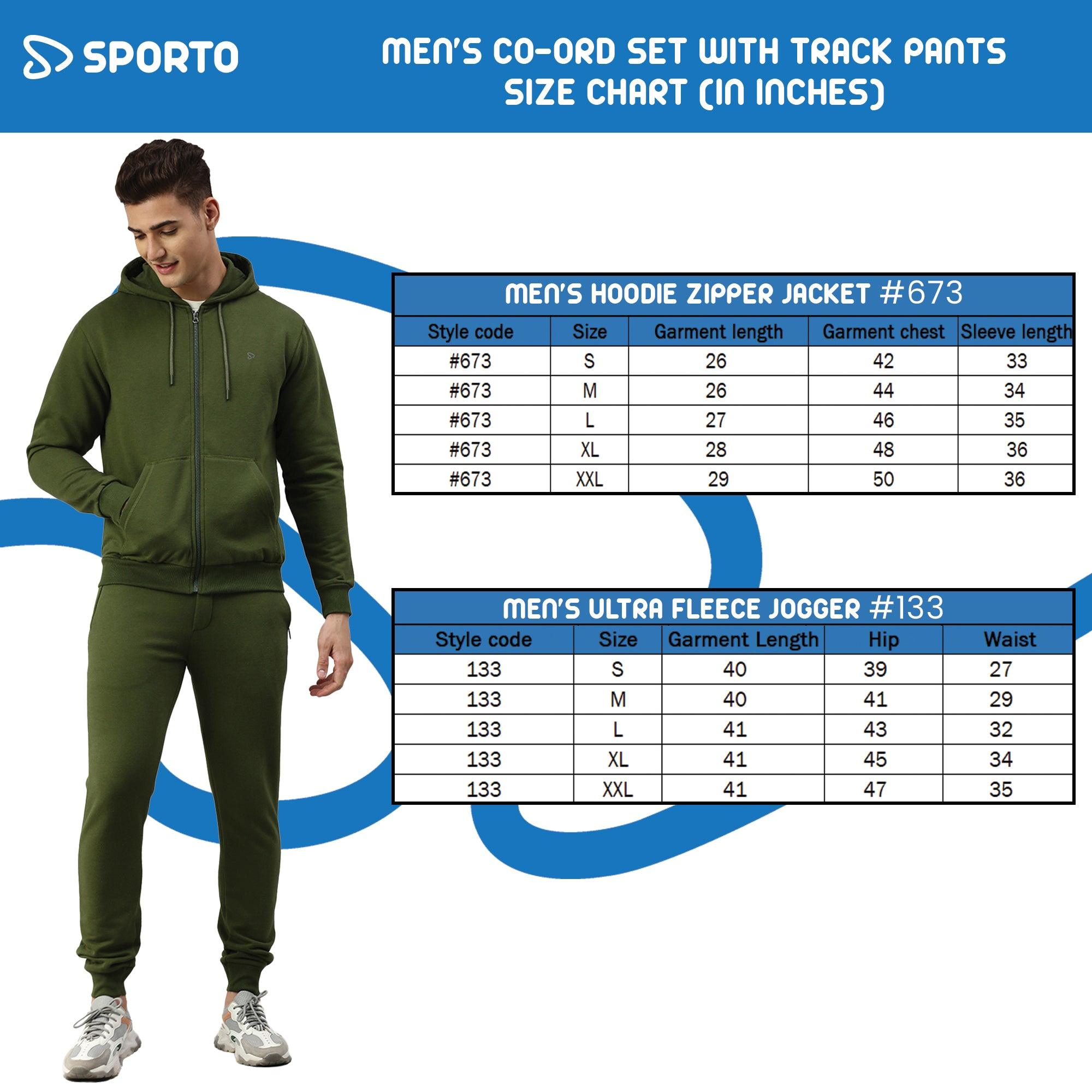 Sporto Men Ultra Fleece Hoodie Jacket and Jogger Coord Set - Black