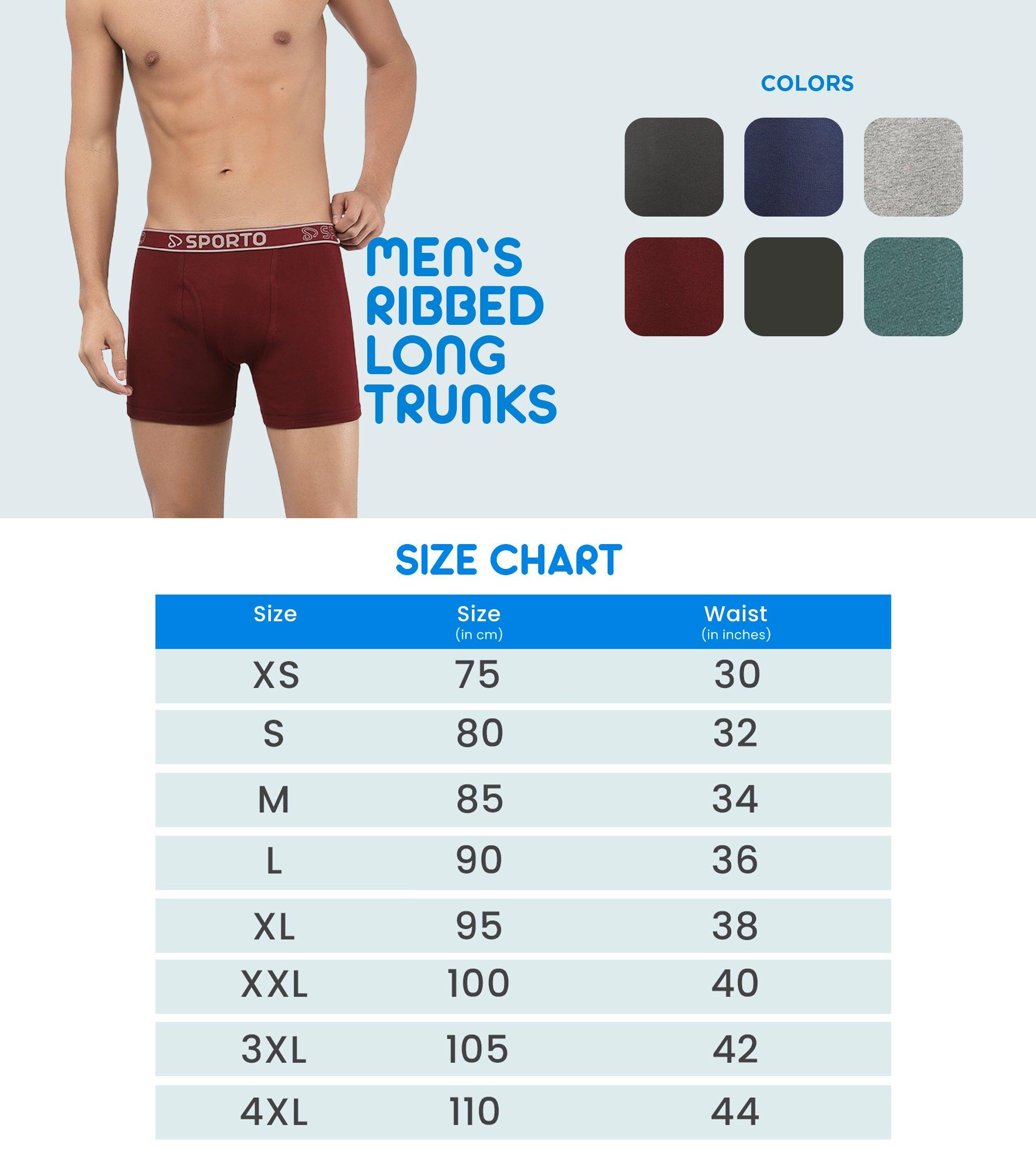 Sporto Men's Cotton Ribbed Long Trunk (Pack Of 3) - Red + Anthra Melange + Partol Blue