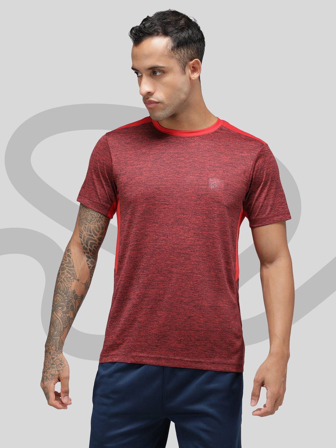 Sporto Men's Fast Dry Active Printed T shirt - Red Melange