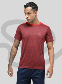 Sporto Men's Fast Dry Active Printed T shirt - Red Melange