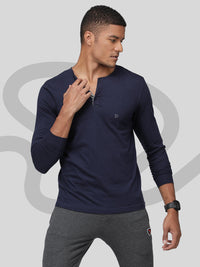 Sporto Men Henley Neck Full Sleeve T-Shirt - Denim Navy