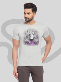 Sporto Men's Thanos Printed Half Sleeve T-Shirt - Grey Melange