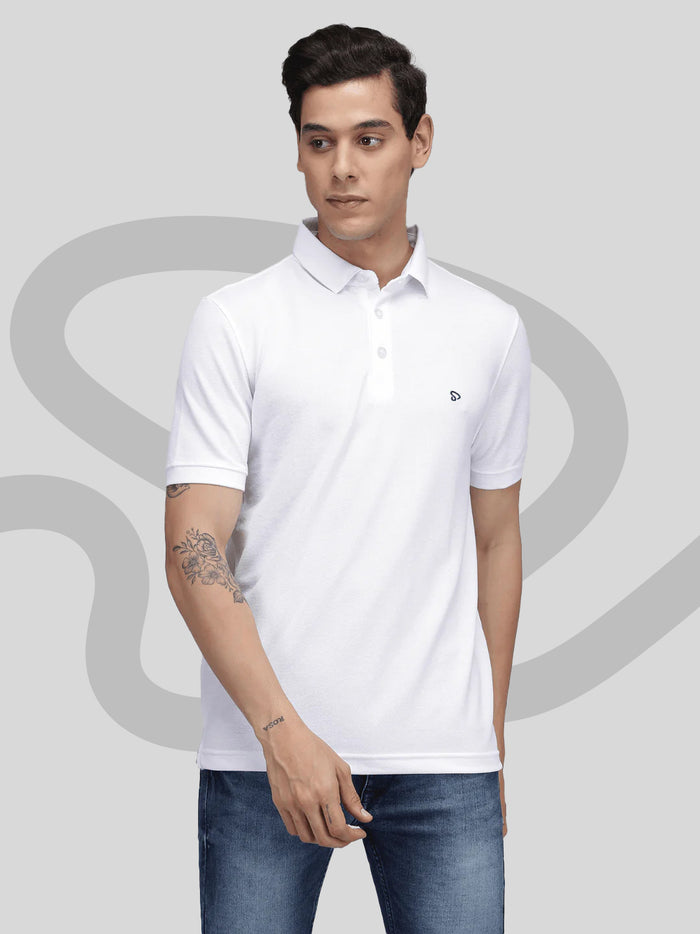 Sporto Men's Solid Polo T-Shirt - White