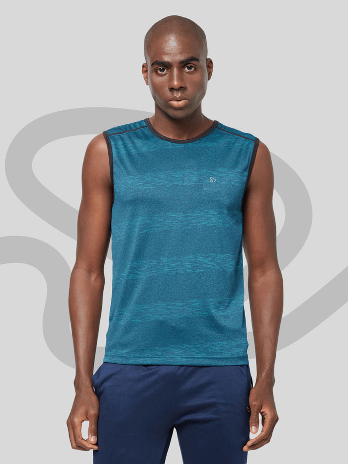 Sporto Men's Quick Dry Printed Sports T-Shirt - Turquoise Melange