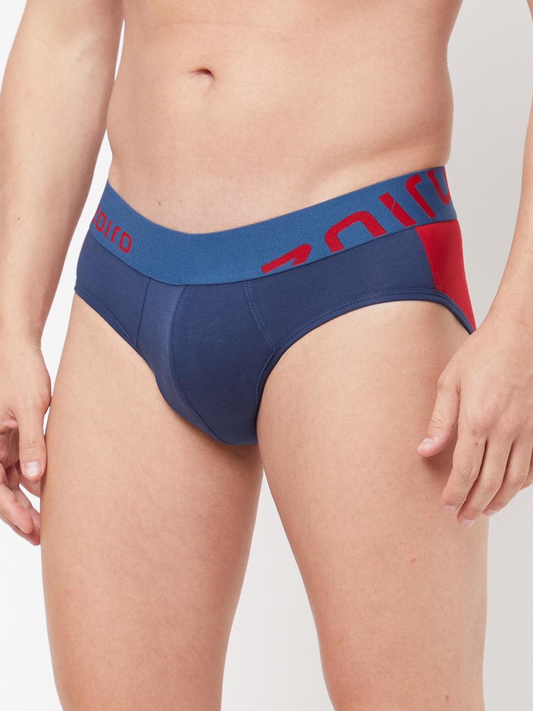 Zoiro Men's Cotton Trends Brief- Legion Blue - Ribbon Red