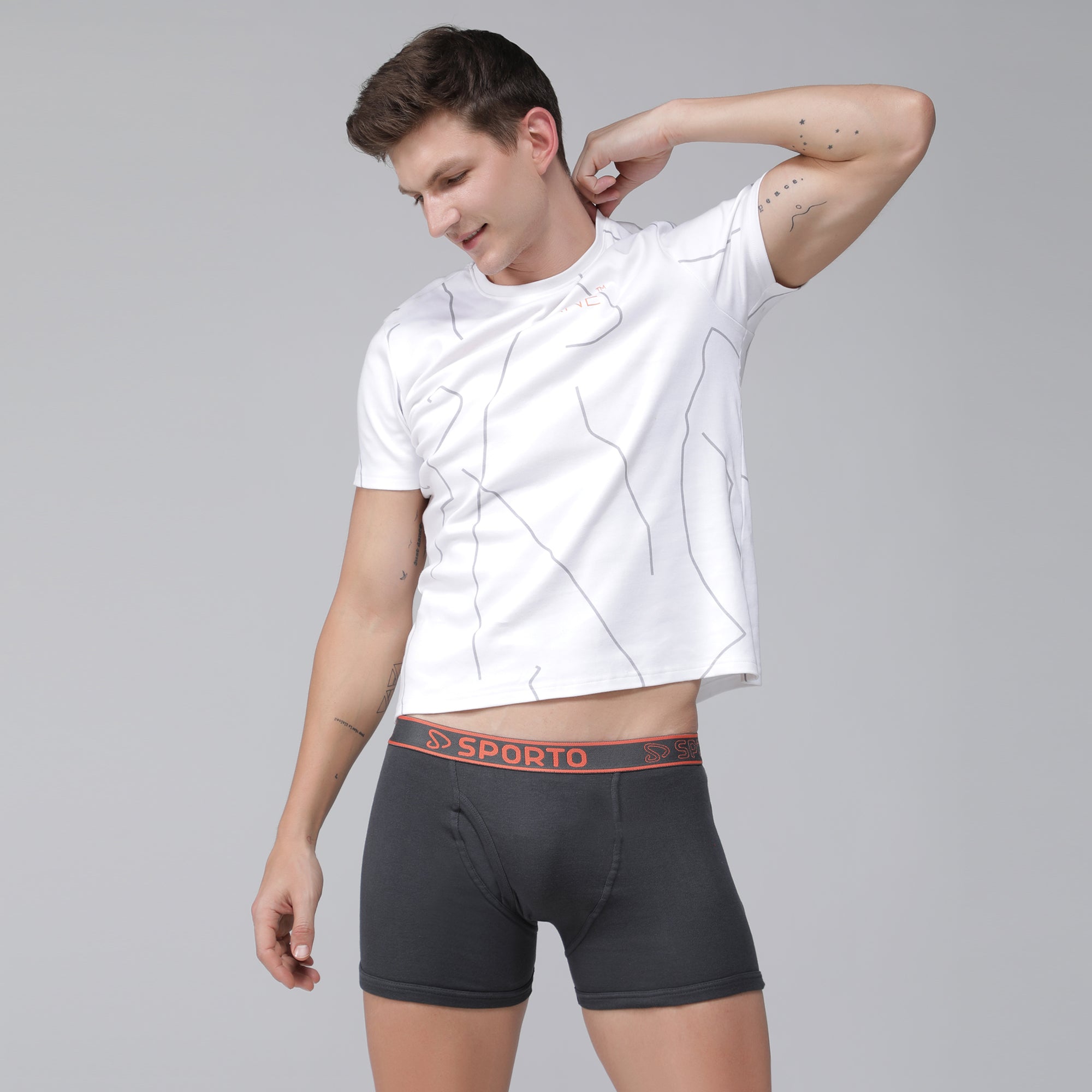 Sporto Men's Cotton Ribbed Long Trunk - Charcoal