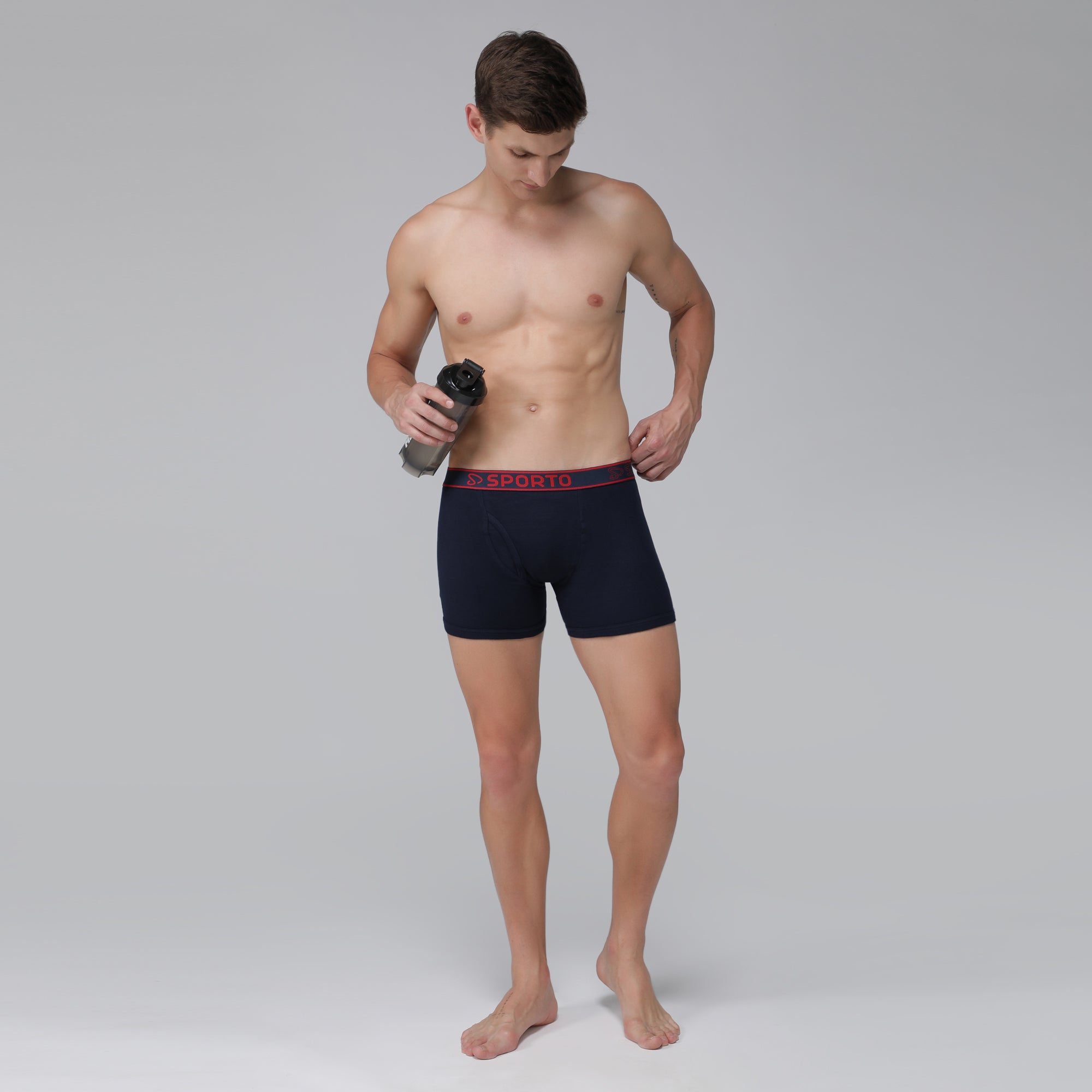 Sporto Men's Cotton Ribbed Long Trunk - Navy