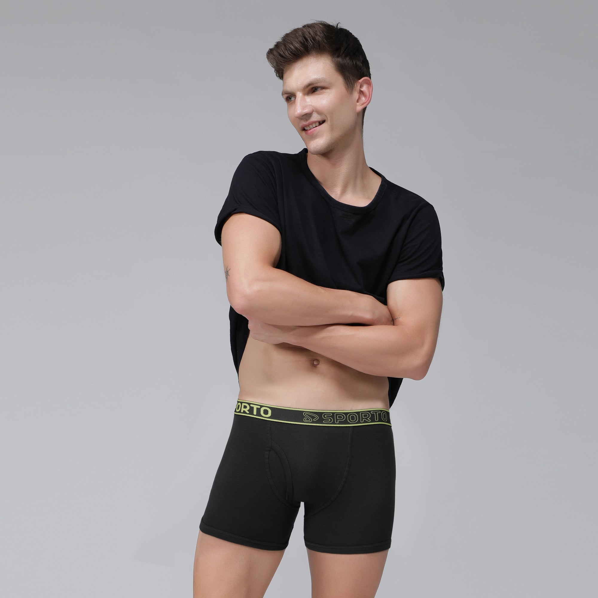 Sporto Men's Cotton Ribbed Long Trunk - Olive Green