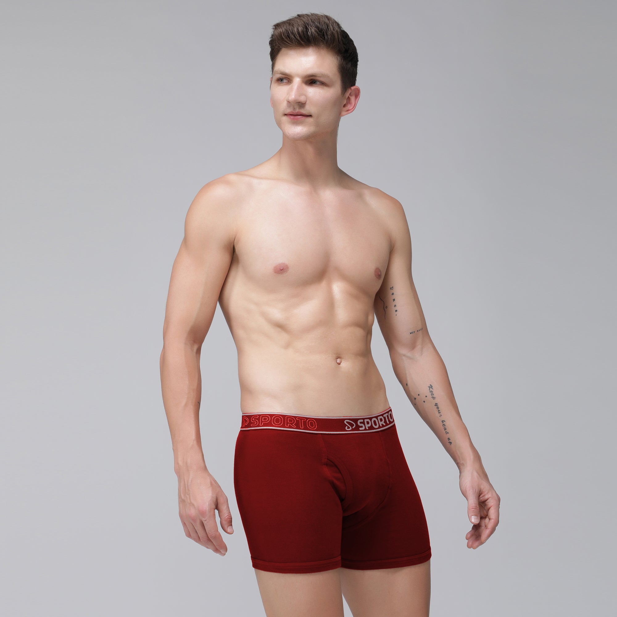 Sporto Men's Cotton Ribbed Long Trunk - Chinese Red