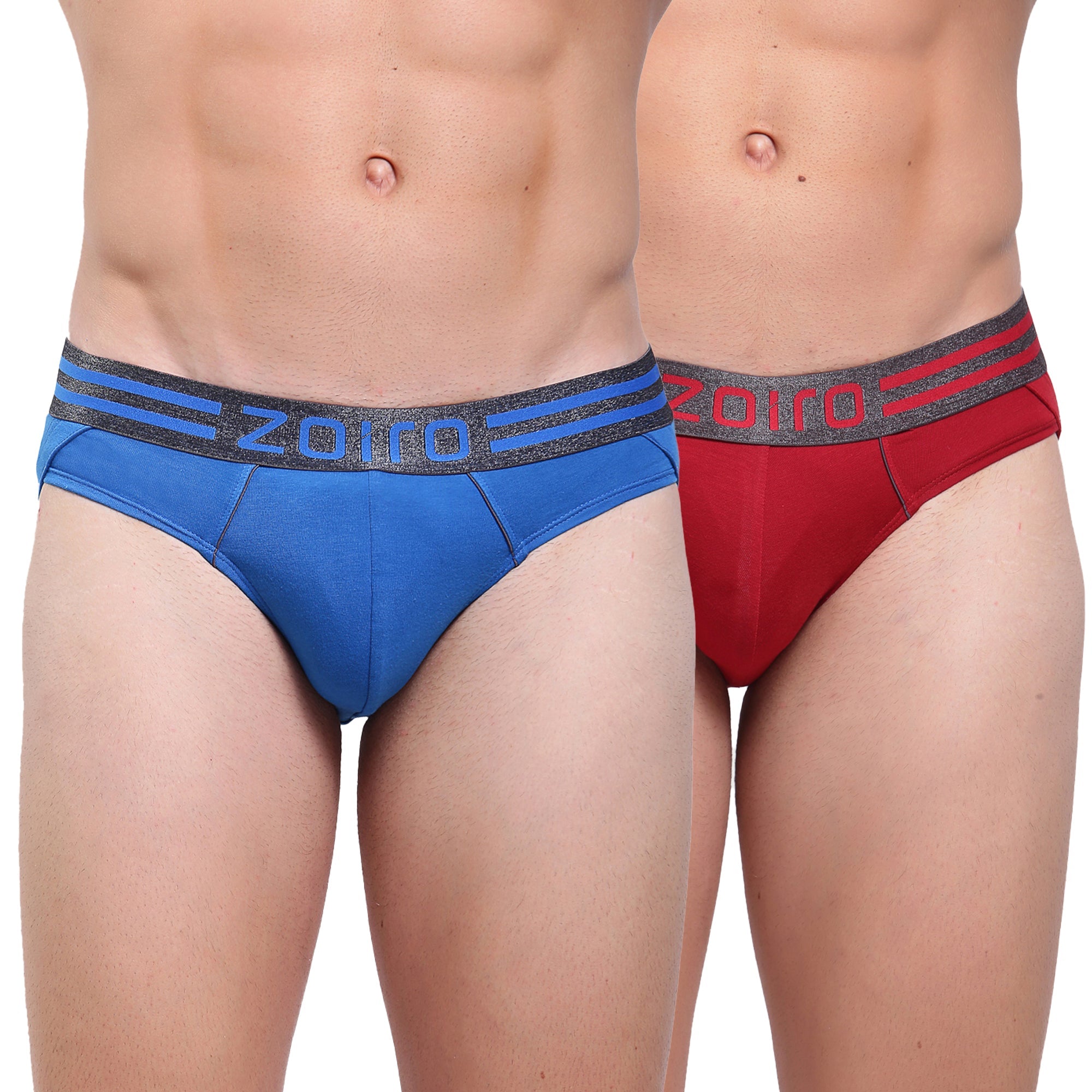 Zoiro Men's Sports Brief (Pack 2) - Chinese Red + Sky Diver