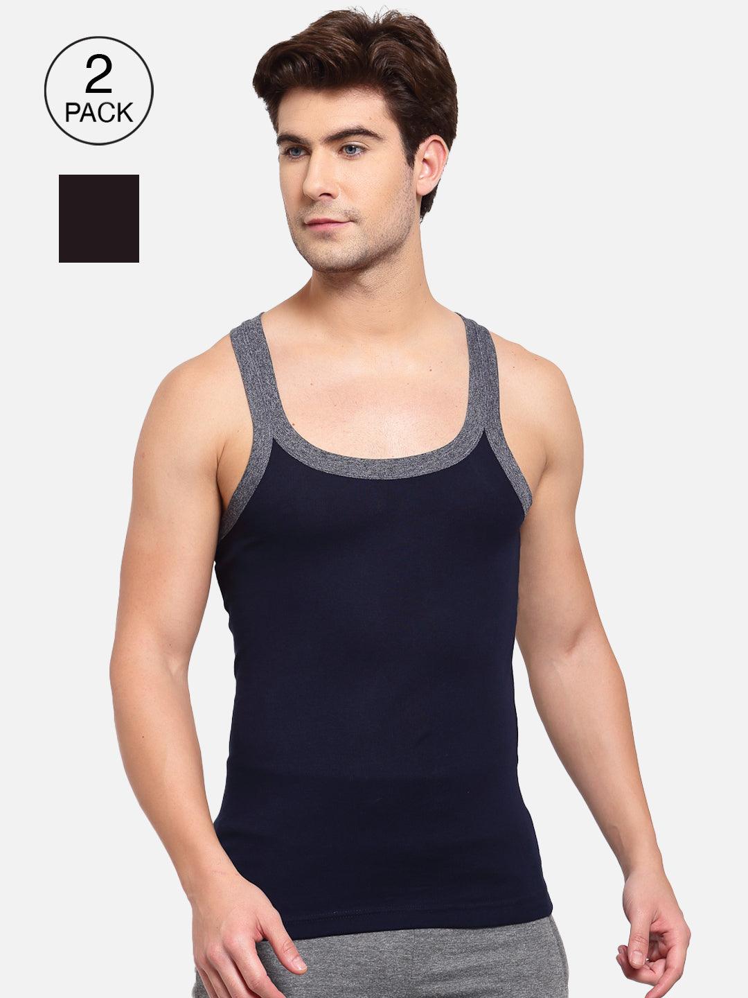 Sporto Mens Round Neck Solid Gym Vest Super Soft Cotton Pack Of 2