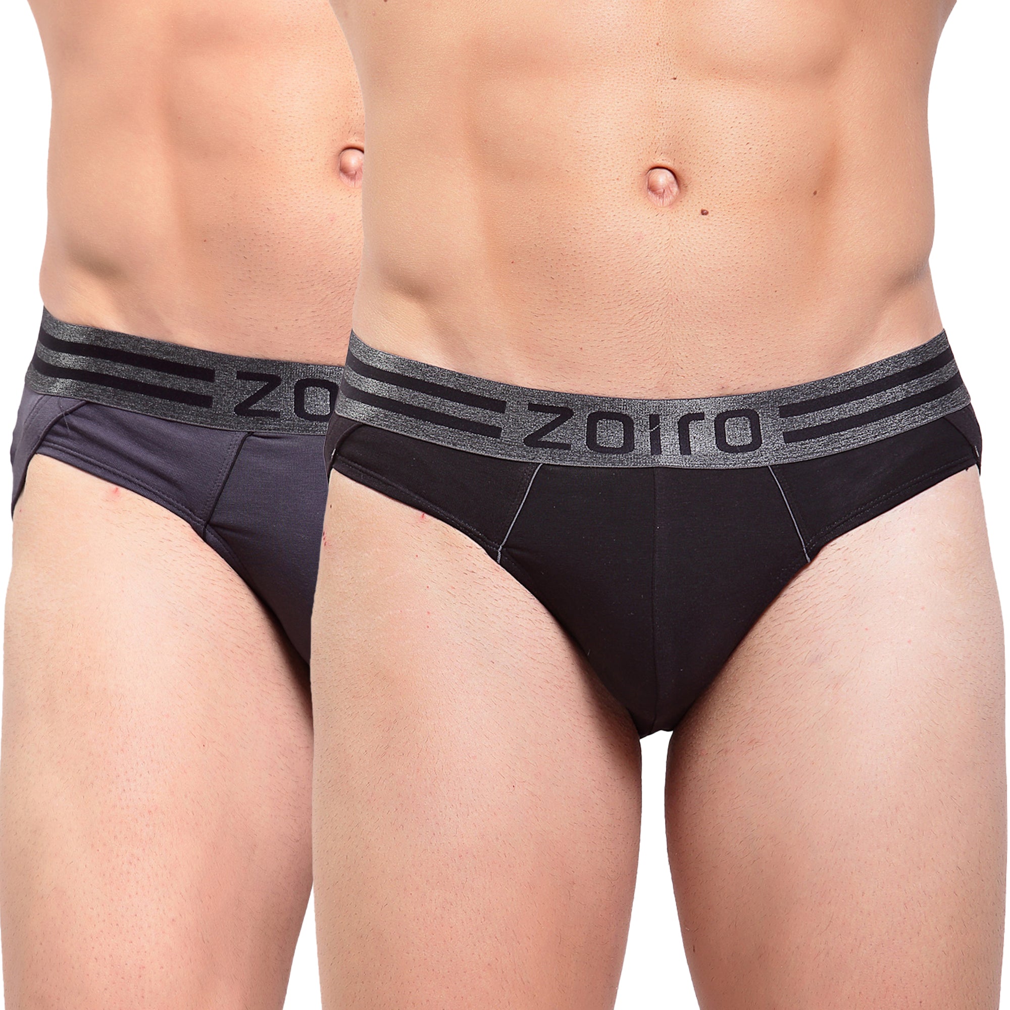 Zoiro Men's Sports Brief (Pack 2) - Charcoal + Black