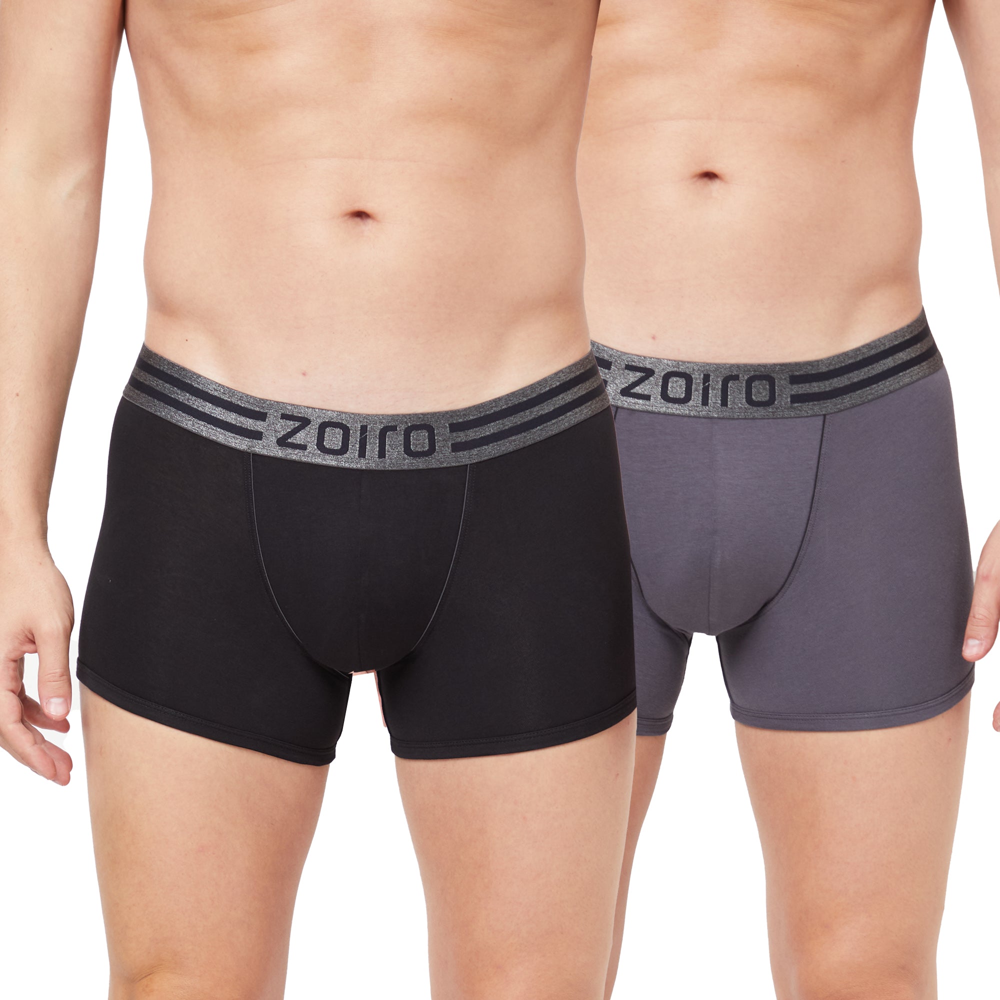 Zoiro Men's Sports Trunk (Pack 2) - Charcoal + Black