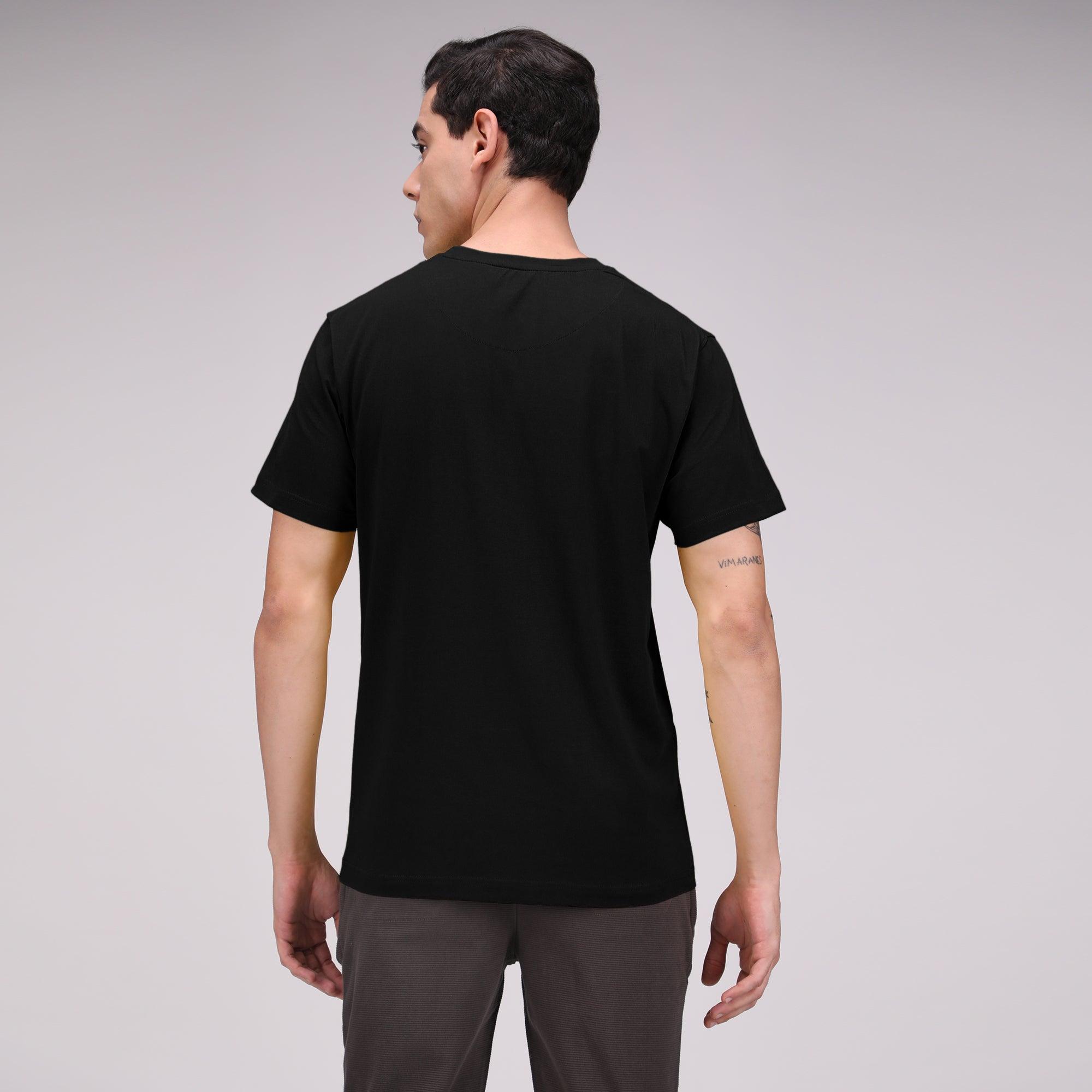 Sporto Men's Solid Fluid Cotton Tee - Pitch Black