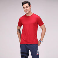 Sporto Men's Solid Fluid Cotton Tee - Chinese Red