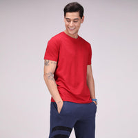 Sporto Men's Solid Fluid Cotton Tee - Chinese Red