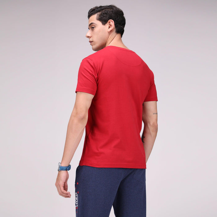 Sporto Men's Solid Fluid Cotton Tee - Chinese Red