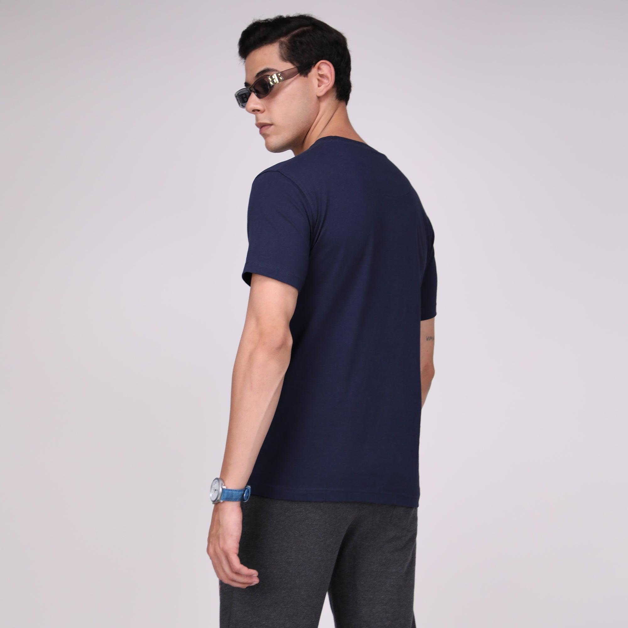 Sporto Men's Solid Fluid Cotton Tee - Dark Denim