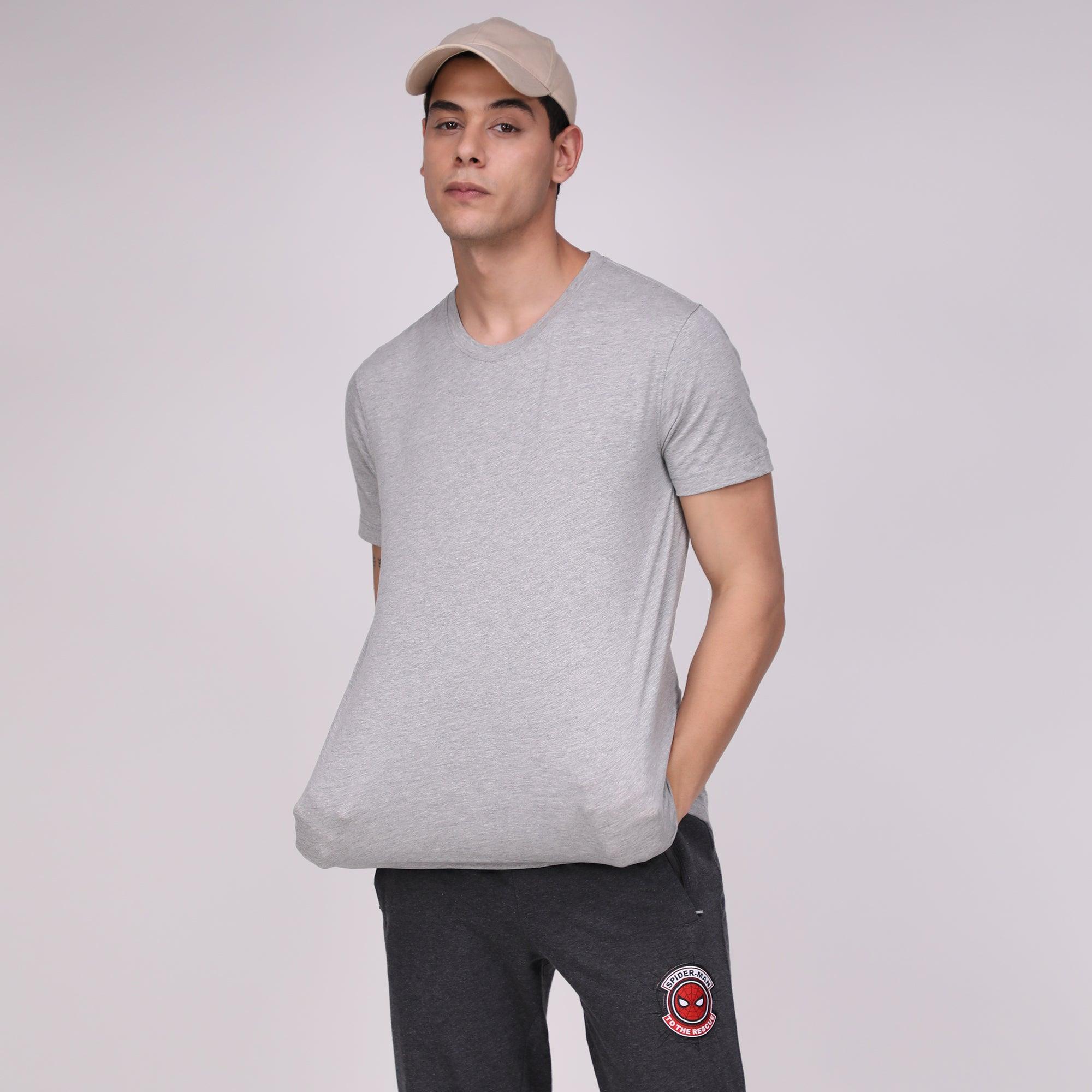 Sporto Men's Solid Fluid Cotton Tee - Grey Melange