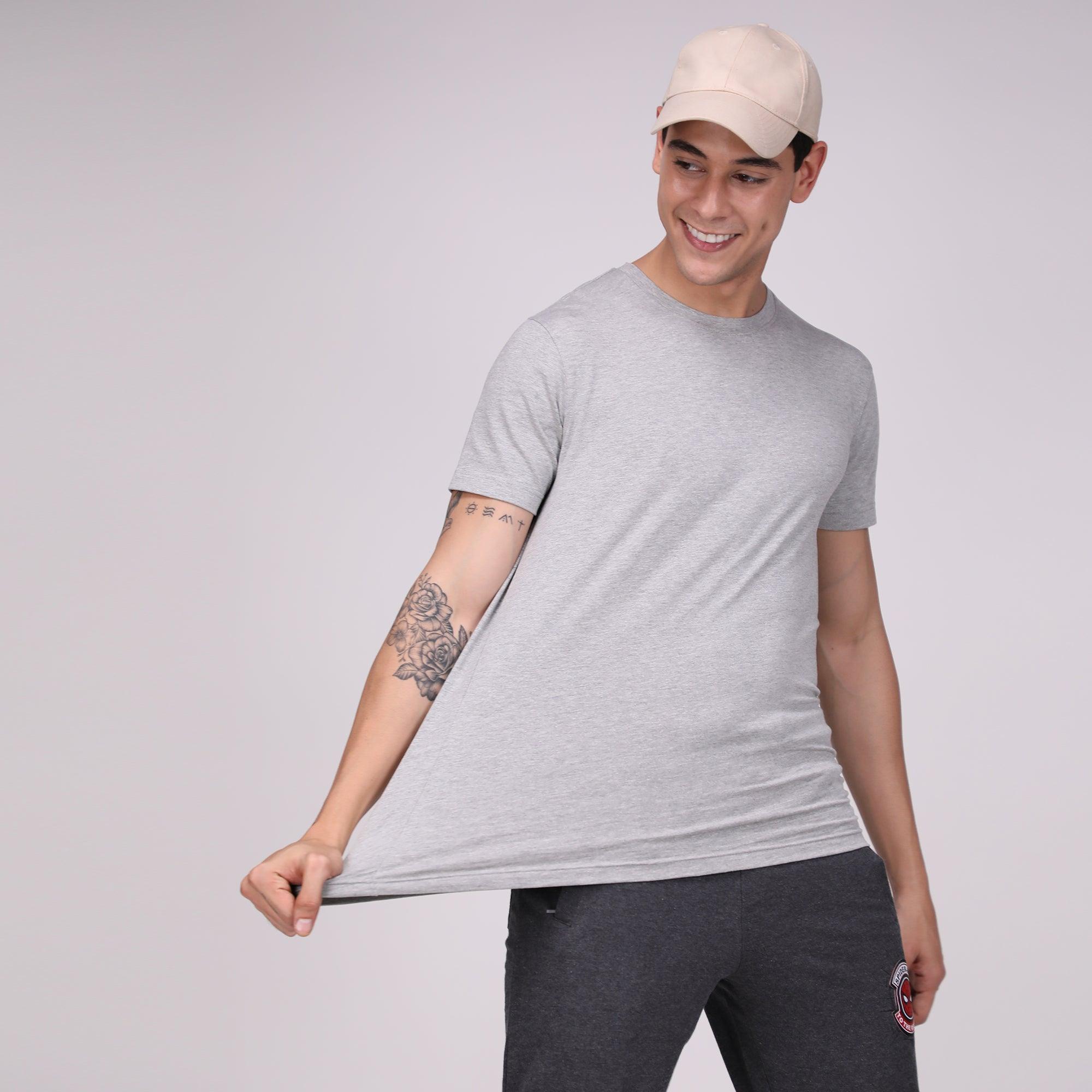 Sporto Men's Solid Fluid Cotton Tee - Grey Melange