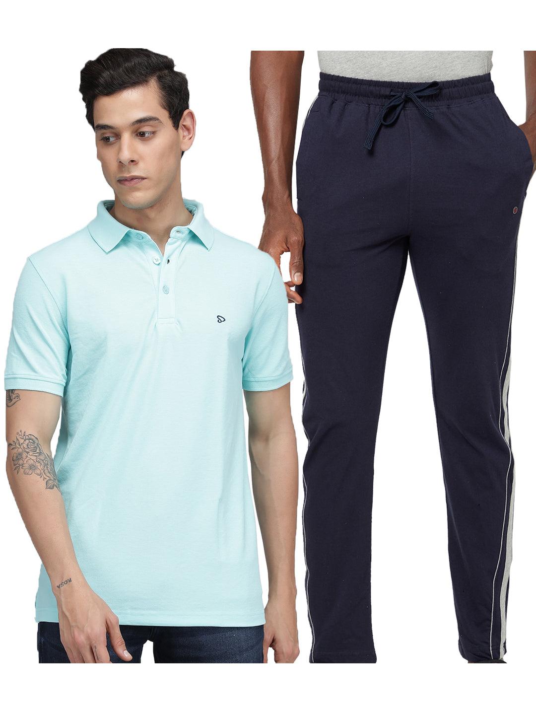 Men's Cotton Rich Solid T-Shirt/ Track Pant Sets-2PC