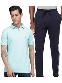 Men's Cotton Rich Solid T-Shirt/ Track Pant Sets-2PC