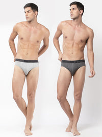 Sporto Men's Solid Cotton Brief (Pack Of 2) - Grey melange & Anthra Melange