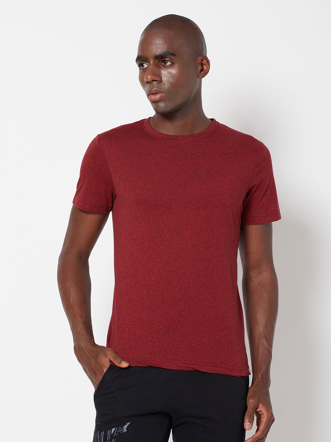 Sporto Men's Round Neck Cotton Tee - Ribbon Red