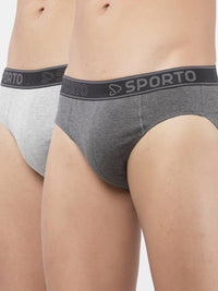 Sporto Men's Solid Cotton Brief (Pack Of 2) - Grey melange & Anthra Melange