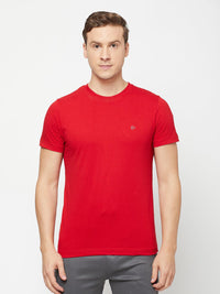 Sporto Men's Round Neck Cotton Tee - Pure Red