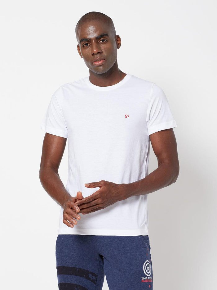 Sporto Men's Round Neck Cotton Tee - Pure White