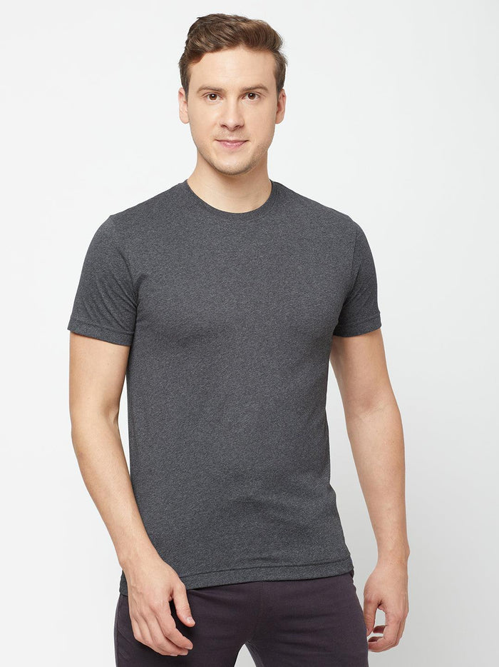 Sporto Men's Round Neck Cotton Tee - Anthra Melange