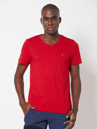 Sporto Men's Slim fit V Neck T-Shirt - Red