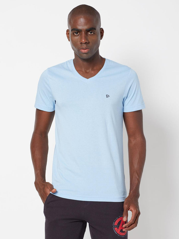 Sporto Men's Slim fit V Neck T-Shirt - Light Iris Blue