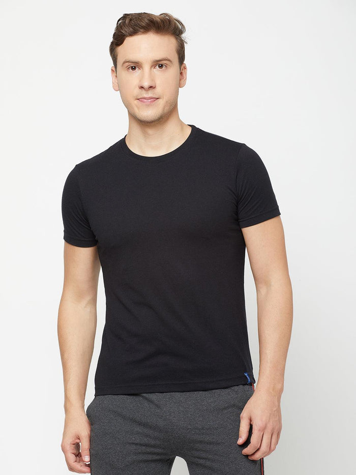 Sporto Men's Round Neck Solid Cotton Tee - Black